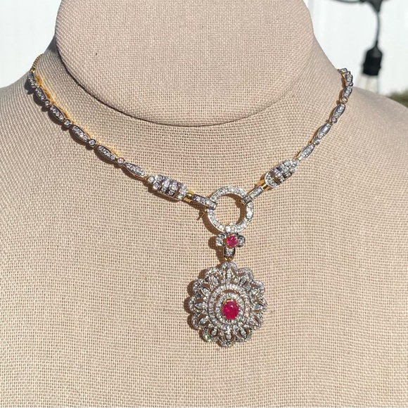 Diamond Necklace with Natural Burmese Ruby and Diamond pendantin 18K solid gold - Picture 6 of 15